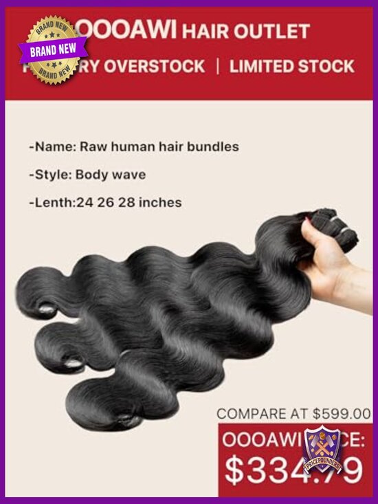 Body Wave Raw Human Hair Bundles 24-26-28 Inches 100% Unprocessed Weave